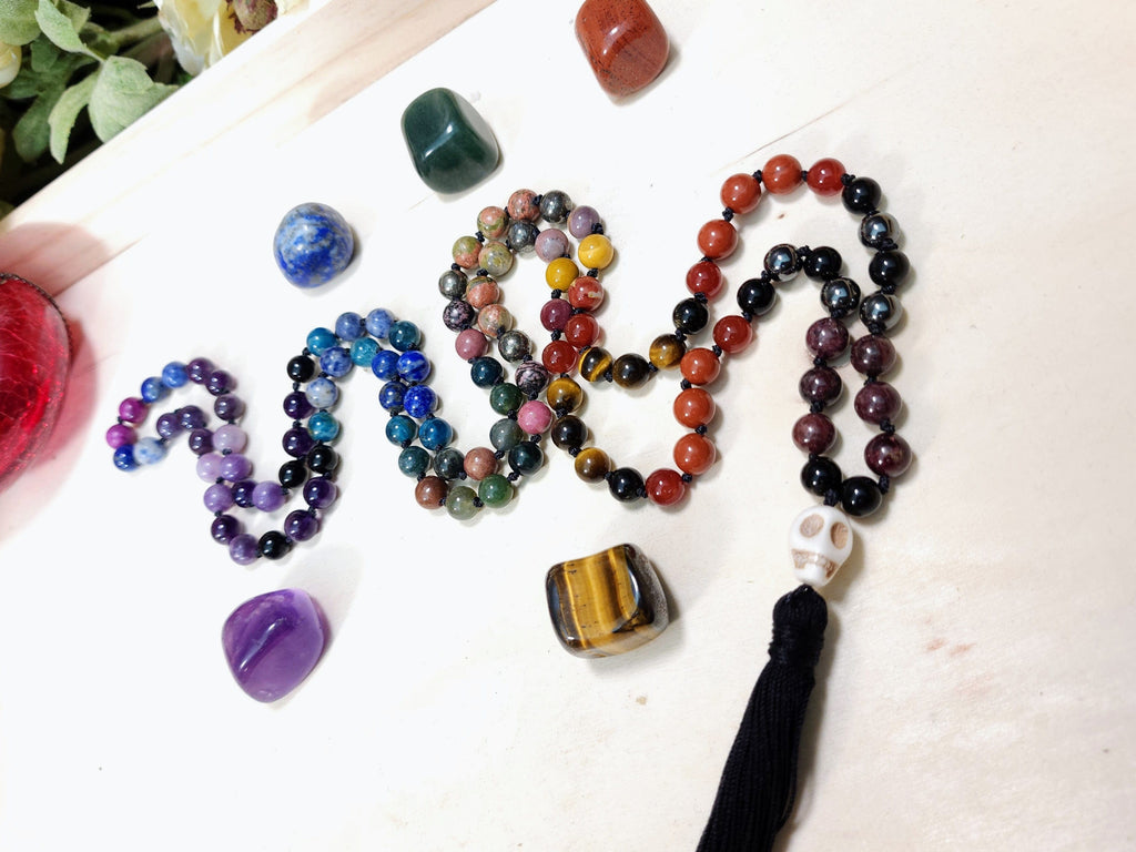 Mala 7 Chakra Mala Moody Jewel Toned Prayer Beads Rainbow Pride Necklace