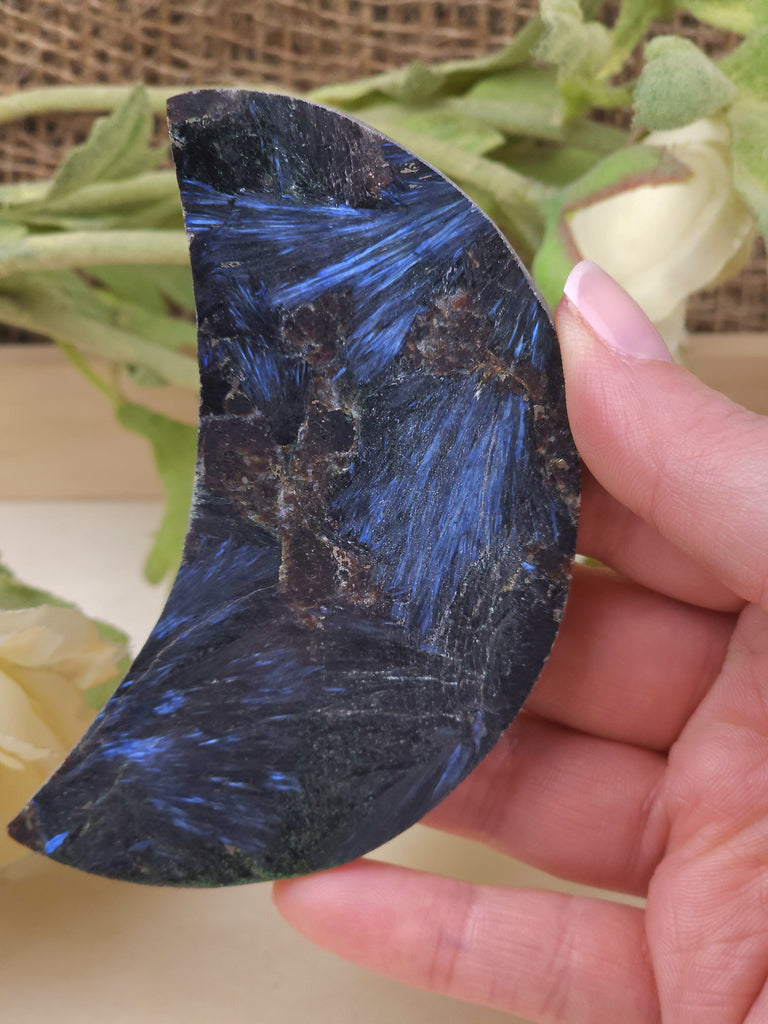 Crystals, Stones, & Gems Astrophyllite With Garnet Crescent Moon