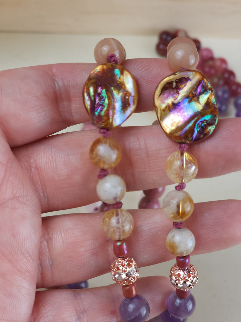 Crystals, Stones, & Gems Athena's Aura Healing Crystal Beaded Knotted Prayer Mala | Divine Feminine Natural Gemstones | Rose Gold Watermelon Tourmaline Sunstone Selenite Rose