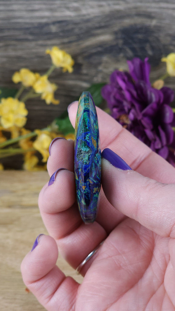 Celestial & Beautiful Vibrant Blue Green Azurite Crystal Polished Crescent Moon Cabochon