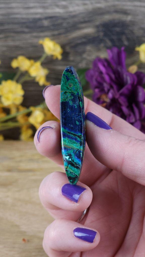 Celestial & Beautiful Vibrant Blue Green Azurite Crystal Polished Crescent Moon Cabochon