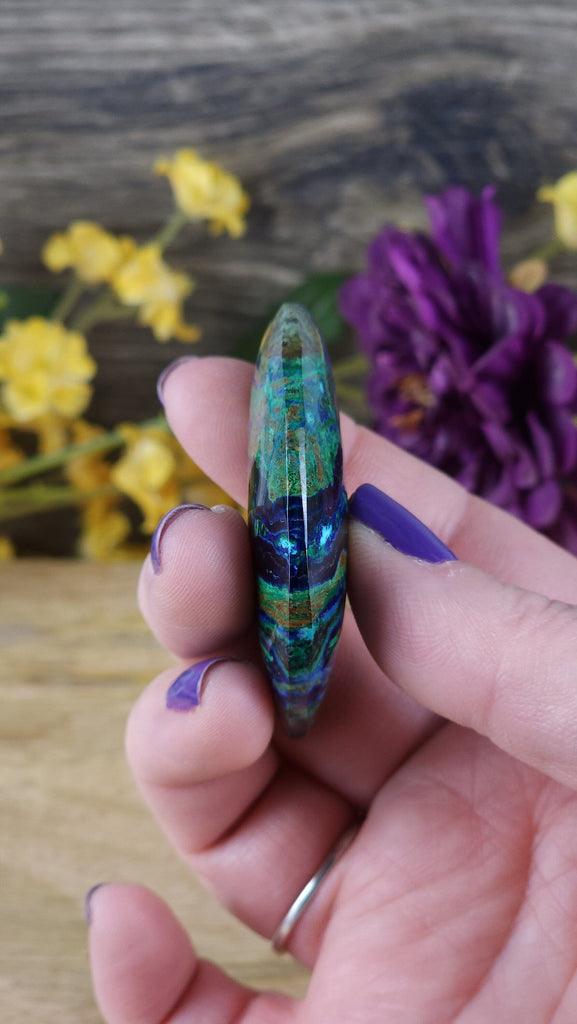 Celestial & Beautiful Vibrant Blue Green Azurite Crystal Polished Crescent Moon Cabochon