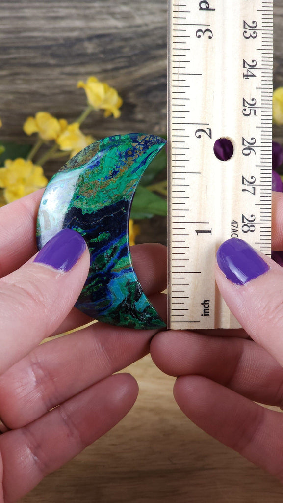 Celestial & Beautiful Vibrant Blue Green Azurite Crystal Polished Crescent Moon Cabochon