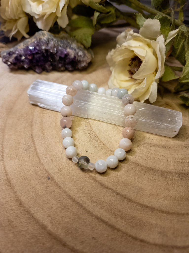 Crystals, Stones, & Gems Eros and Psyche Healing Crystal Beaded Bracelet Natural Gemstones Jewelry Morganite Moonstone