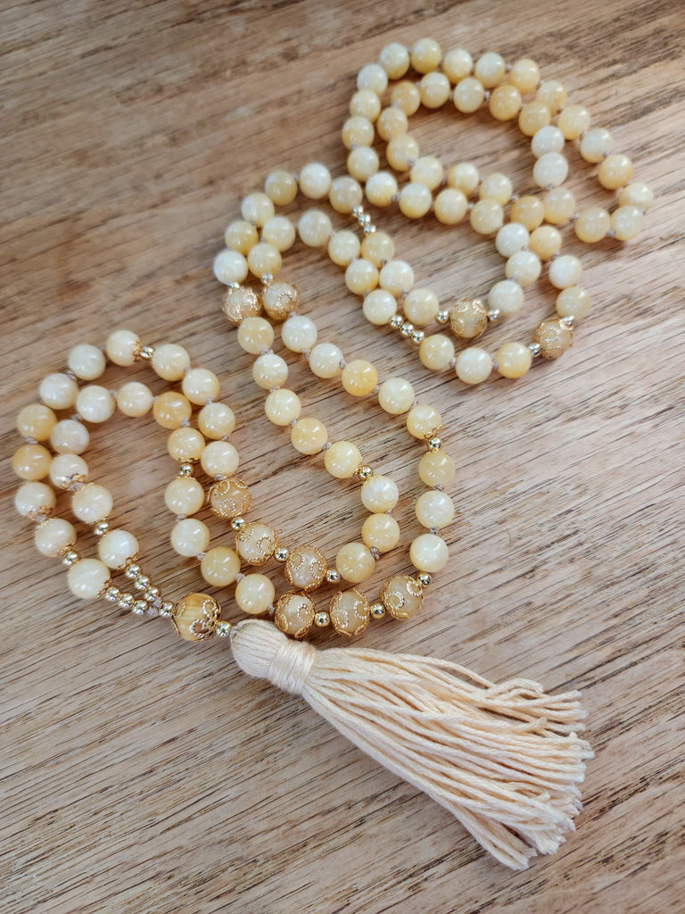 Crystals, Stones, & Gems Ethereal Summer Yellow Calcite Natural Gemstone 8mm bead Mala Prayer Beads Necklace