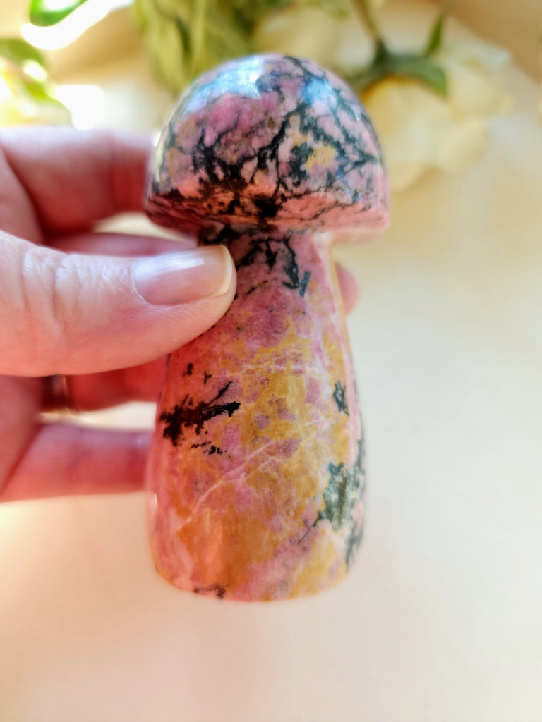 Crystals, Stones, & Gems Extra Large Natural Rhodonite High Quality Mushroom Hand Carved Crystal Figurine
