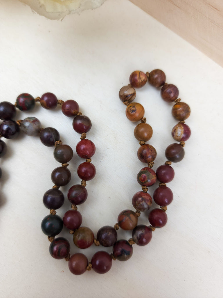 Mala Fall Aesthetic Prayer Beads Red Creek Jasper Smoky Quartz Garnet