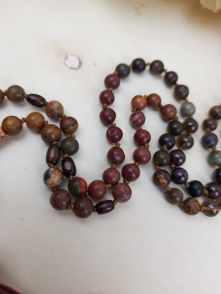 Mala Fall Aesthetic Prayer Beads Red Creek Jasper Smoky Quartz Garnet