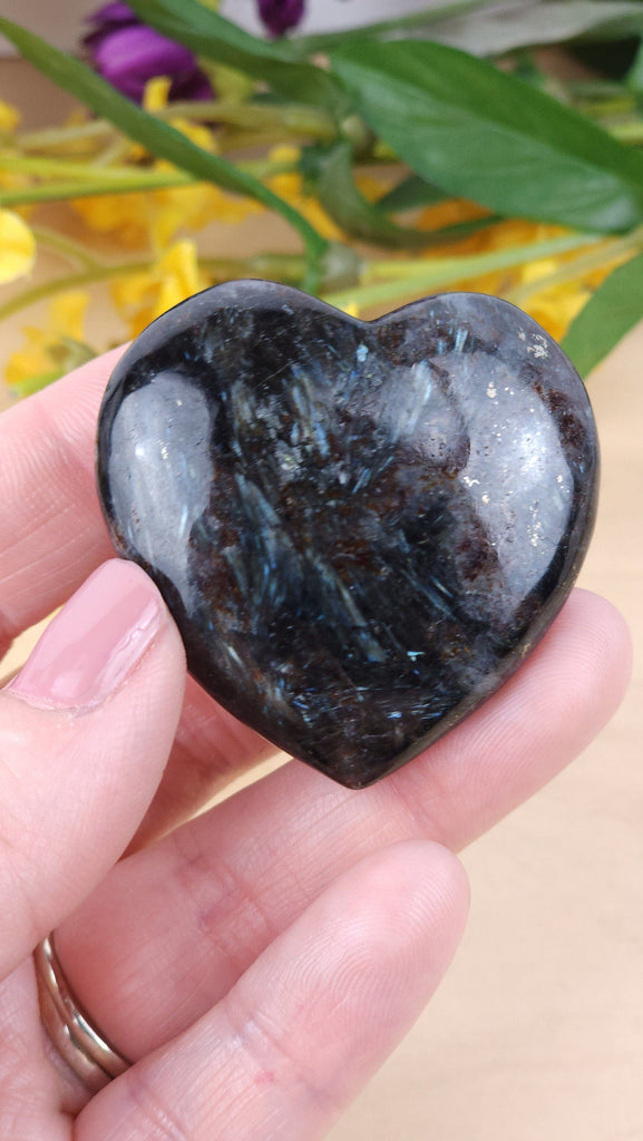 Gorgeous Arfvedsonite Puffy Crystal Heart | Astrophyllite Carved Crystal Heart