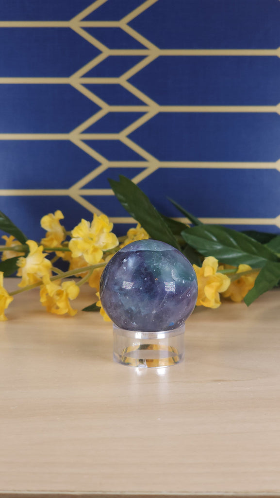 Gorgeous Banded Rainbow Fluorite Sphere | Carved Crystal Ball