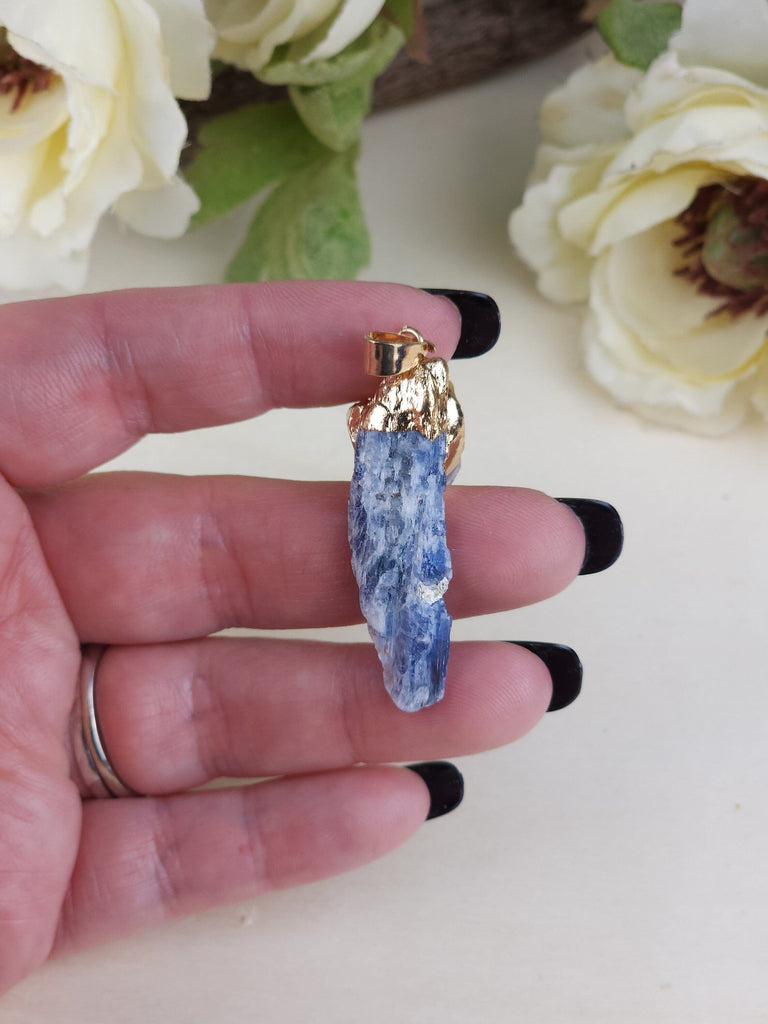 Gorgeous Blue Kyanite and Raw Amethyst Pendant