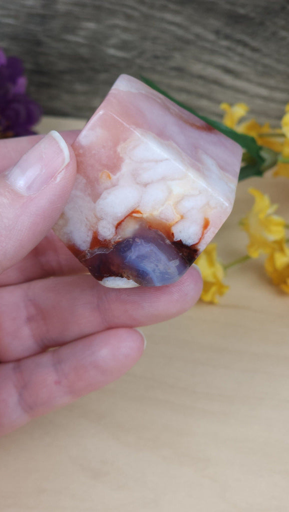 Crystals, Stones, & Gems Gorgeous Carnelian Flower Agate Chunk, Pink and Orange Flower Agate Freeform Crystal Cube
