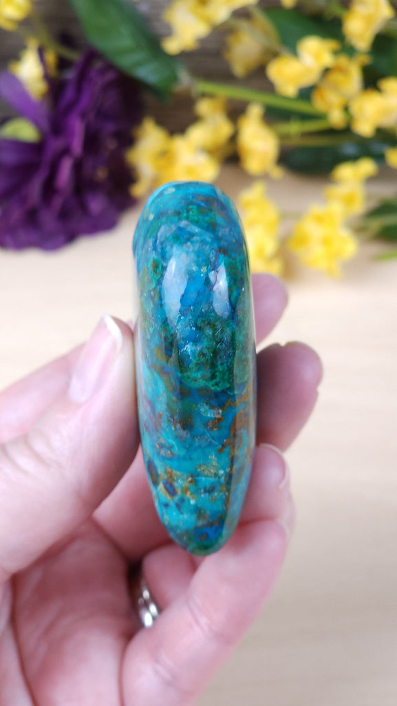 Gorgeous Chrysocolla Carved Heart Palm Stone Worry Stone from Peru