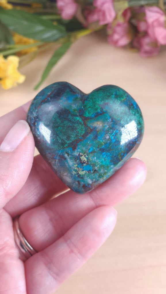 Gorgeous Chrysocolla Carved Heart Palm Stone Worry Stone from Peru