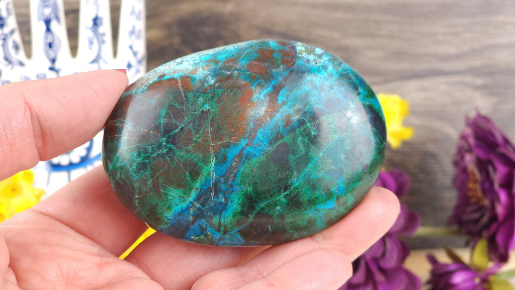 Crystals, Stones, & Gems Gorgeous Chrysocolla Palm Stone Worry Stone from Peru