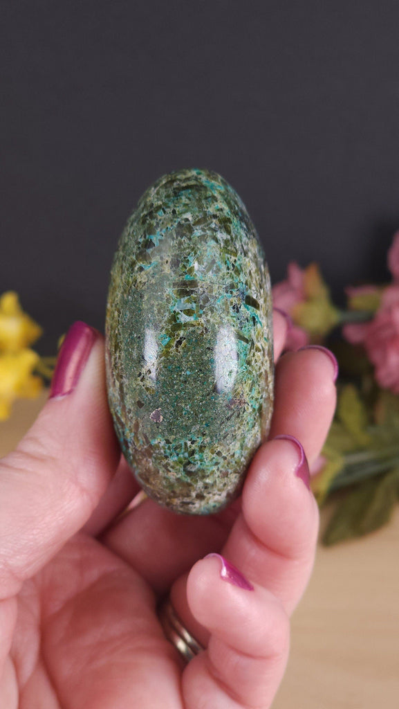Crystals, Stones, & Gems Gorgeous Chrysocolla Palm Stone Worry Stone from Peru