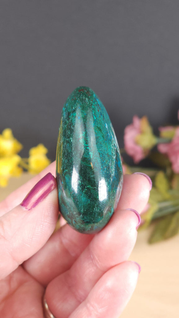 Crystals, Stones, & Gems Gorgeous Chrysocolla Palm Stone Worry Stone from Peru