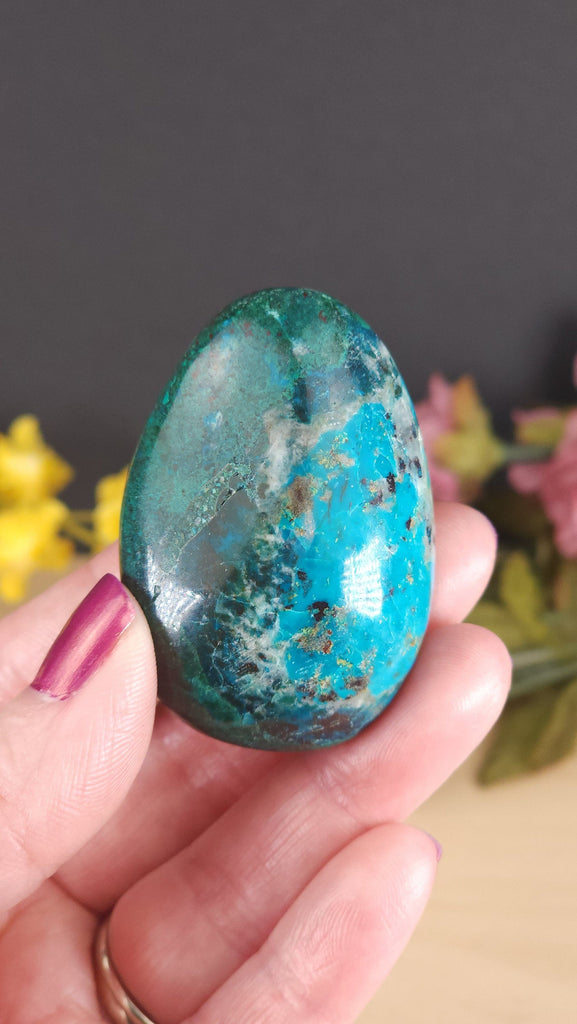 Crystals, Stones, & Gems Gorgeous Chrysocolla Palm Stone Worry Stone from Peru