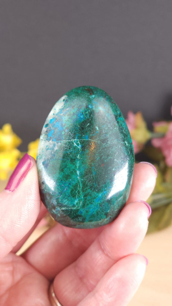 Crystals, Stones, & Gems Gorgeous Chrysocolla Palm Stone Worry Stone from Peru