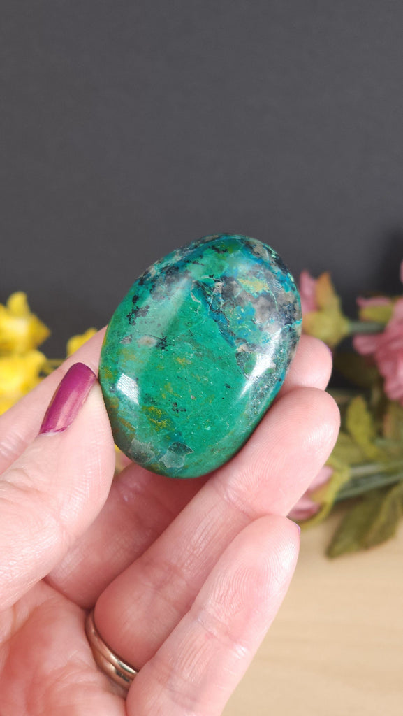 Crystals, Stones, & Gems Gorgeous Chrysocolla Palm Stone Worry Stone from Peru