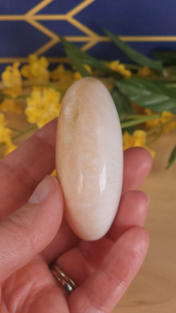 Gorgeous Polished Scolecite and Pink Peach Stilbite Crystal Palmstone