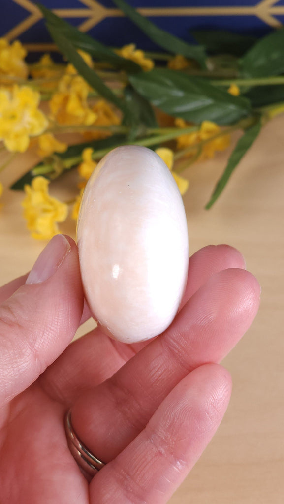 Gorgeous Polished Scolecite and Pink Peach Stilbite Crystal Palmstone