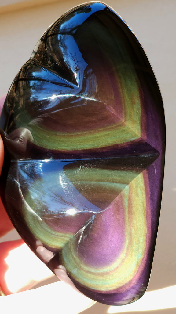 Gorgeous Rainbow Obsidian High Polish Shifty Green Blue Purple Sheen Double Heart