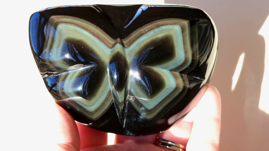 Gorgeous Rainbow Obsidian High Polish Shifty Green Blue Sheen Butterfly