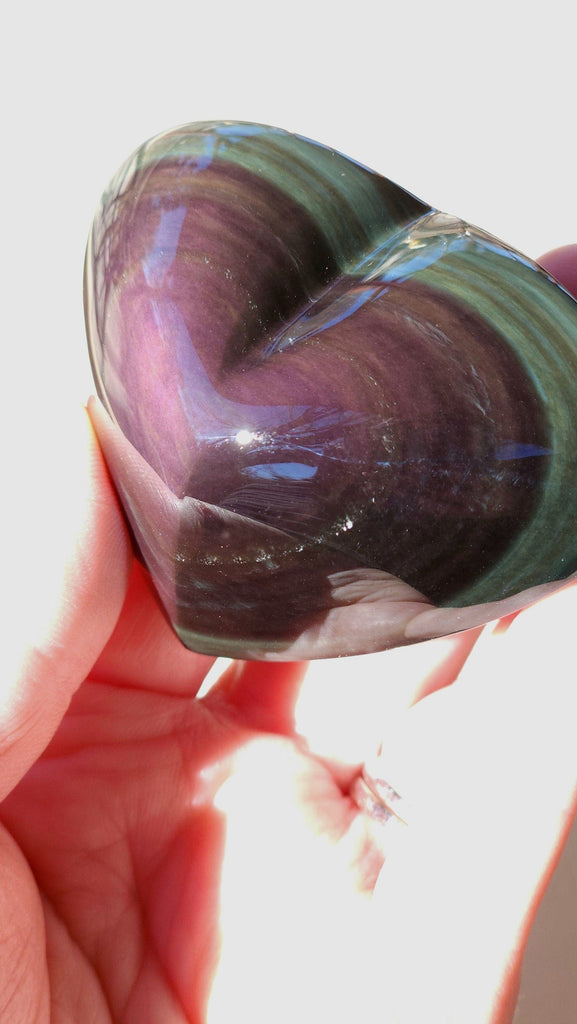 Gorgeous Rainbow Obsidian High Polish Shifty Green Purple Green Sheen Carved Heart