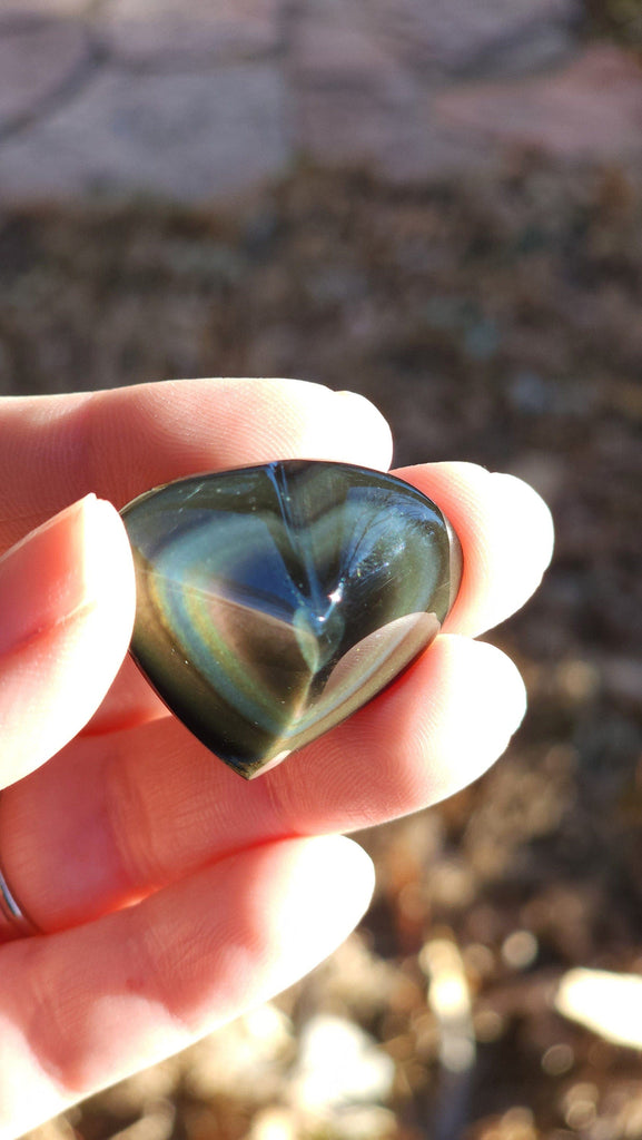 Gorgeous Rainbow Obsidian High Polish Shifty Green Sheen Carved Heart