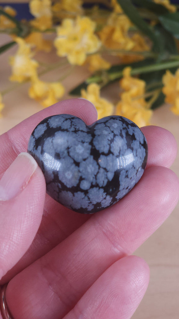 Gorgeous Snowflake Obsidian Heart | Carved Crystal Heart