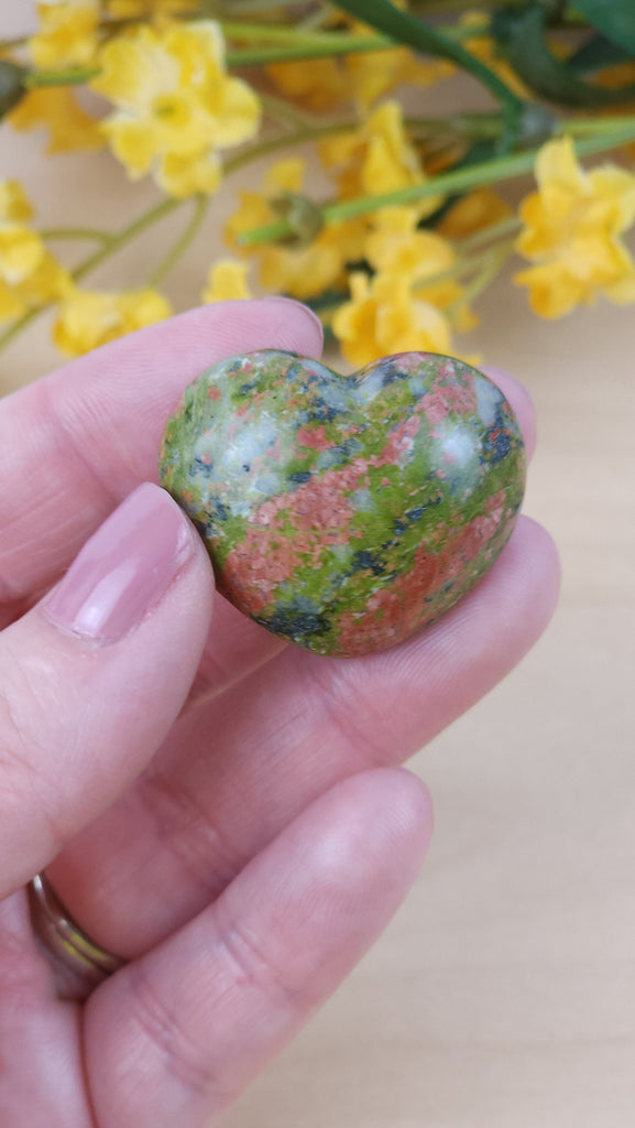 Gorgeous Unakite Puffy Crystal Heart | Carved Crystal Heart