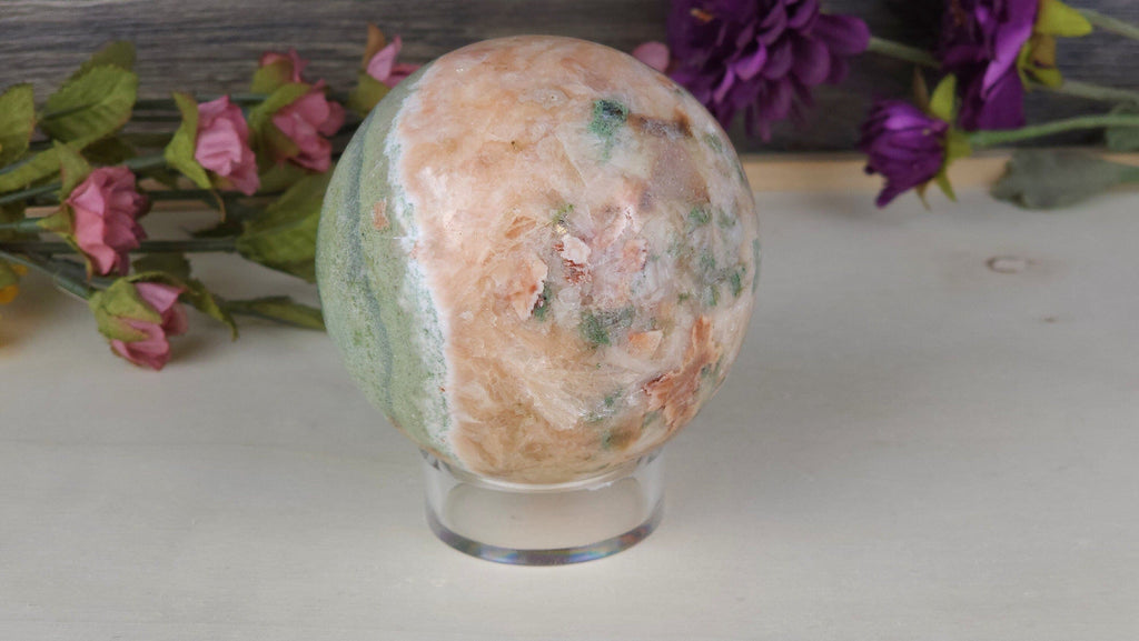 Incredible High Vibe Extra Large Green Heulandite and Peach Stilbite Crystal Sphere