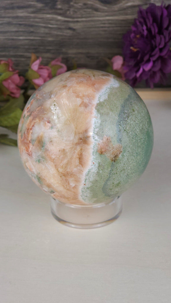 Incredible High Vibe Extra Large Green Heulandite and Peach Stilbite Crystal Sphere