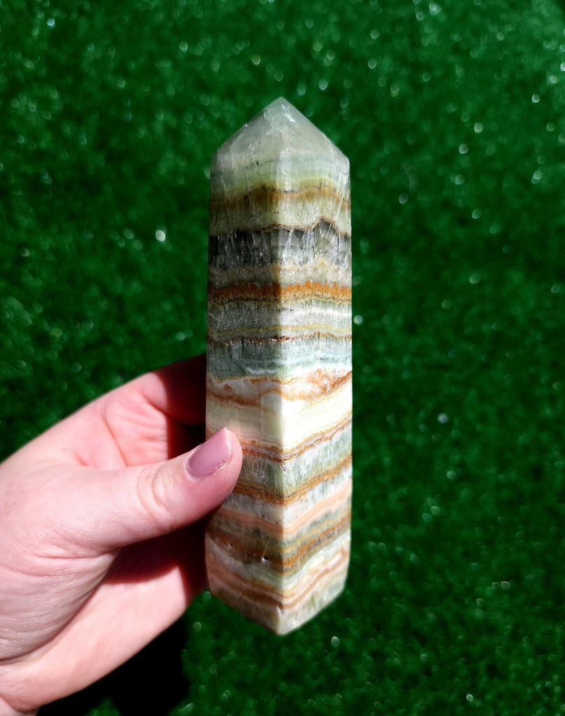 Kiwi Calcite Tower Polished Pistachio Calcite Tower for Energy