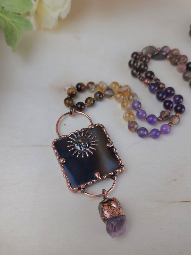 Healing Crystal Prayer Beads Mala Electroform Necklace Picasso Jasper