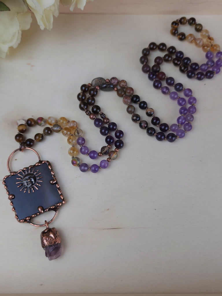 Hestia's Harmony Copper Forged Healing Crystal Prayer Beads Mala Electroform Necklace