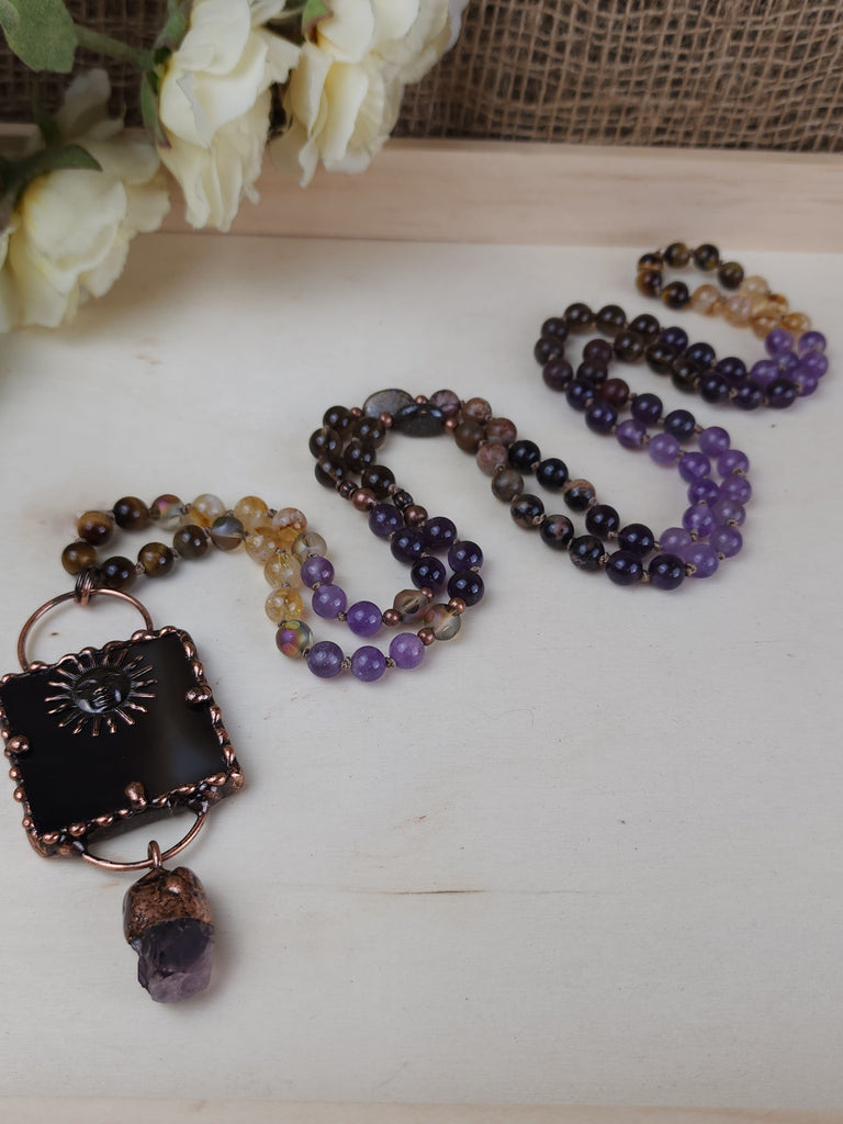Healing Crystal Prayer Beads Mala Electroform Necklace Citrine