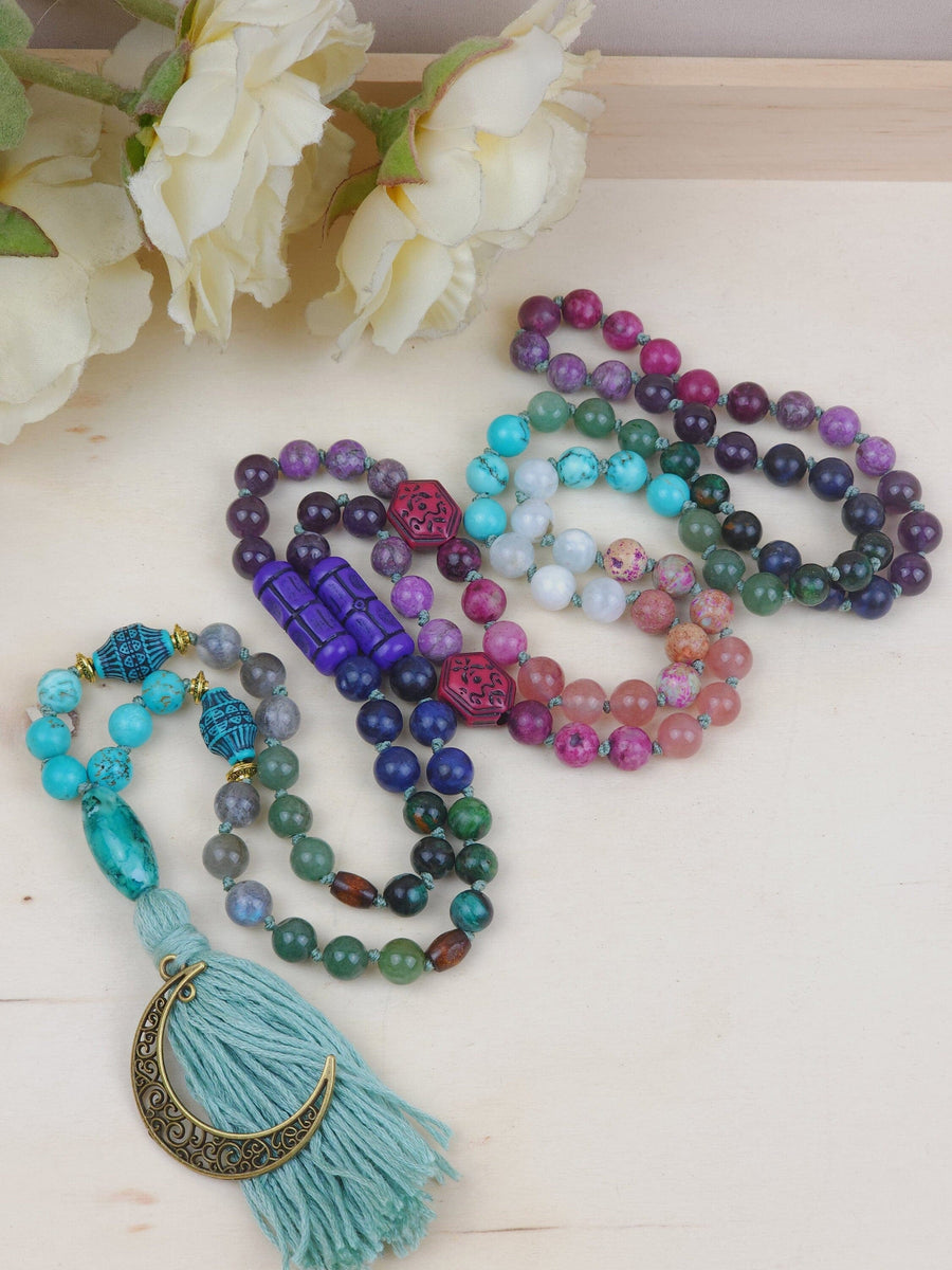 Moon Garden Healing Crystal Beaded Knotted Prayer Mala Divine Feminine ...