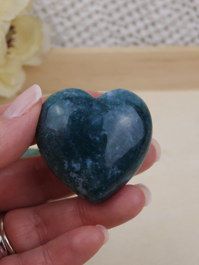 Moss Agate Puffed Gemstone Heart