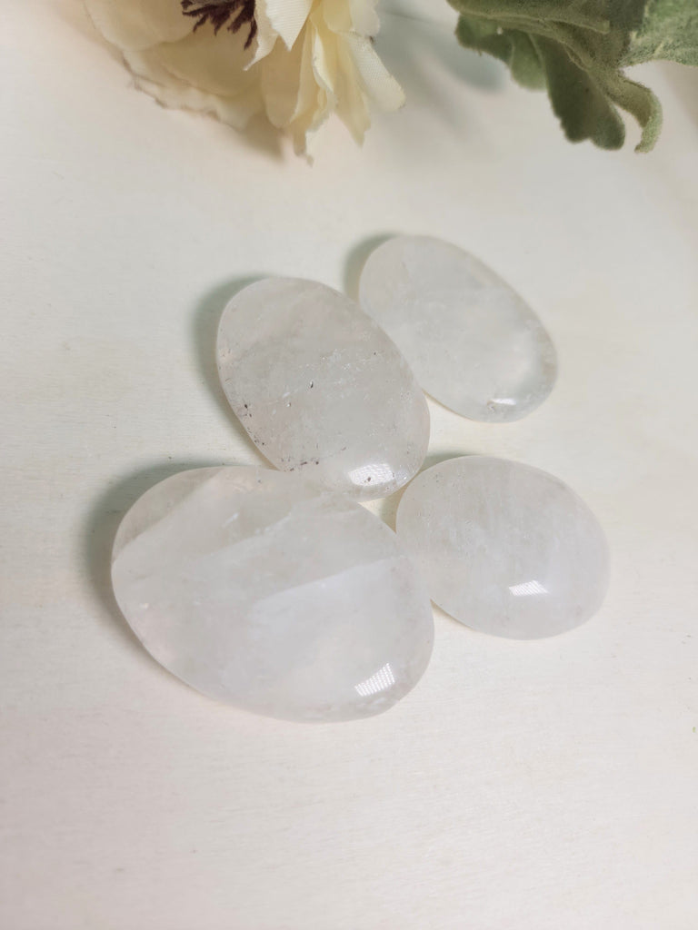 Crystals, Stones, & Gems One (1) Clear Crystal Quartz Oval Stones Palm Stones Worry Stones