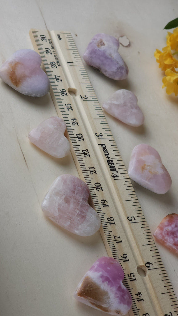 Crystals, Stones, & Gems One (1) Pink Aragonite Small Heart Carved Stones | Pink Tchazar Crystal - Rare!