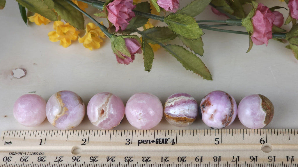 Crystals, Stones, & Gems One (1) Pink Aragonite Small Spheres Banded Mini Spheres | Pink Tchazar Crystal Pocket Stone - Rare!