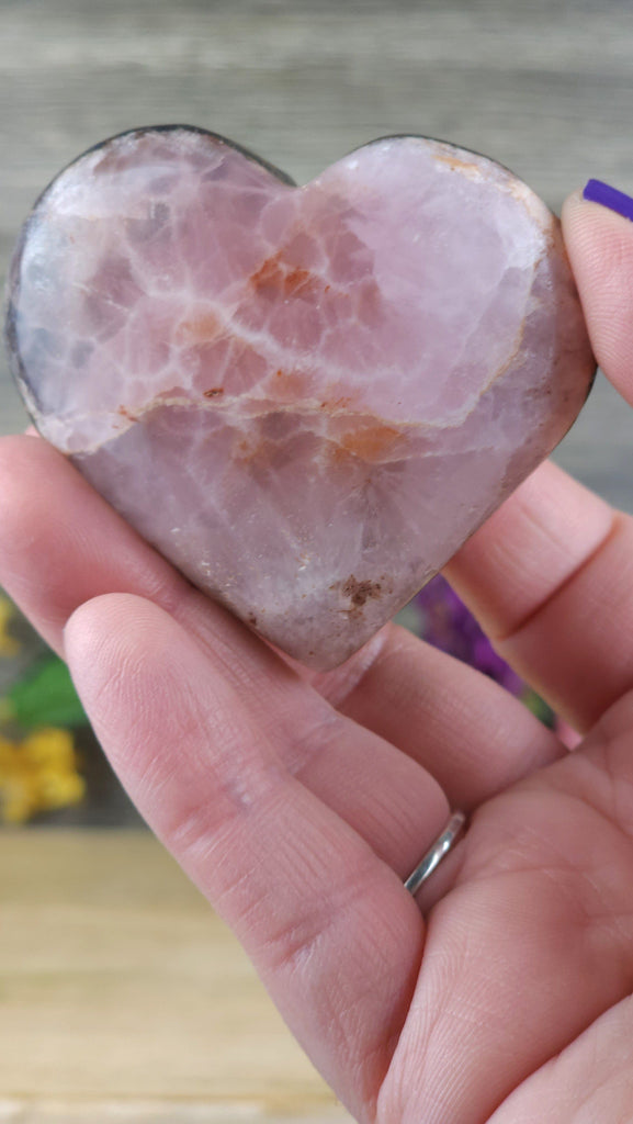 Crystals, Stones, & Gems Pink Aragonite Medium Banded Heart Palm Stone | Pink Tchazar Crystal Pocket Stone - Rare!