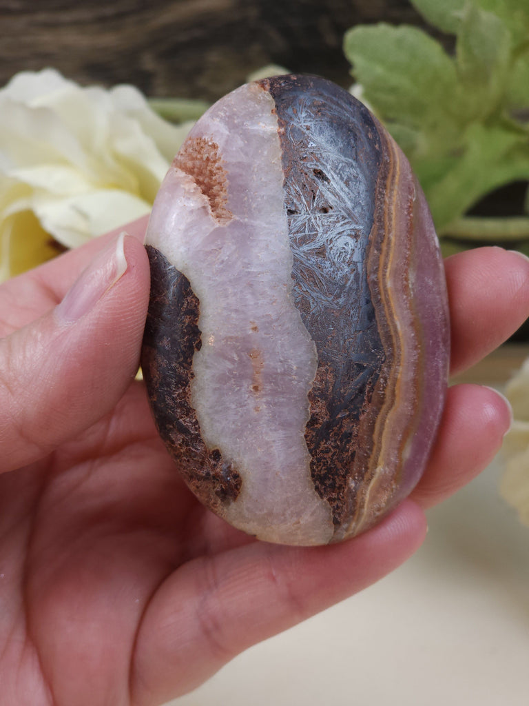 Crystals, Stones, & Gems Pink Aragonite Medium Banded Palm Stone | Pink Tchazar Crystal Pocket Stone - Rare!