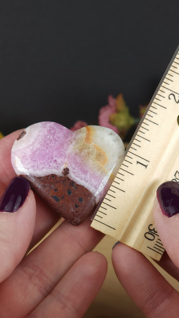 Crystals, Stones, & Gems Pink Aragonite Small Banded Heart Palm Stone | Pink Tchazar Crystal Pocket Stone - Rare!