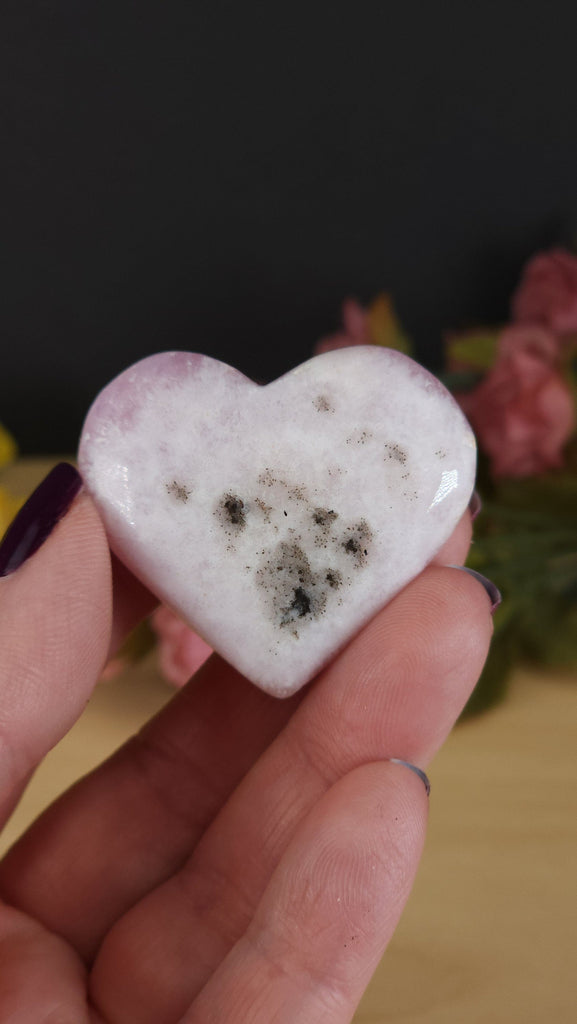 Crystals, Stones, & Gems Pink Aragonite Small Banded Heart Palm Stone | Pink Tchazar Crystal Pocket Stone - Rare!