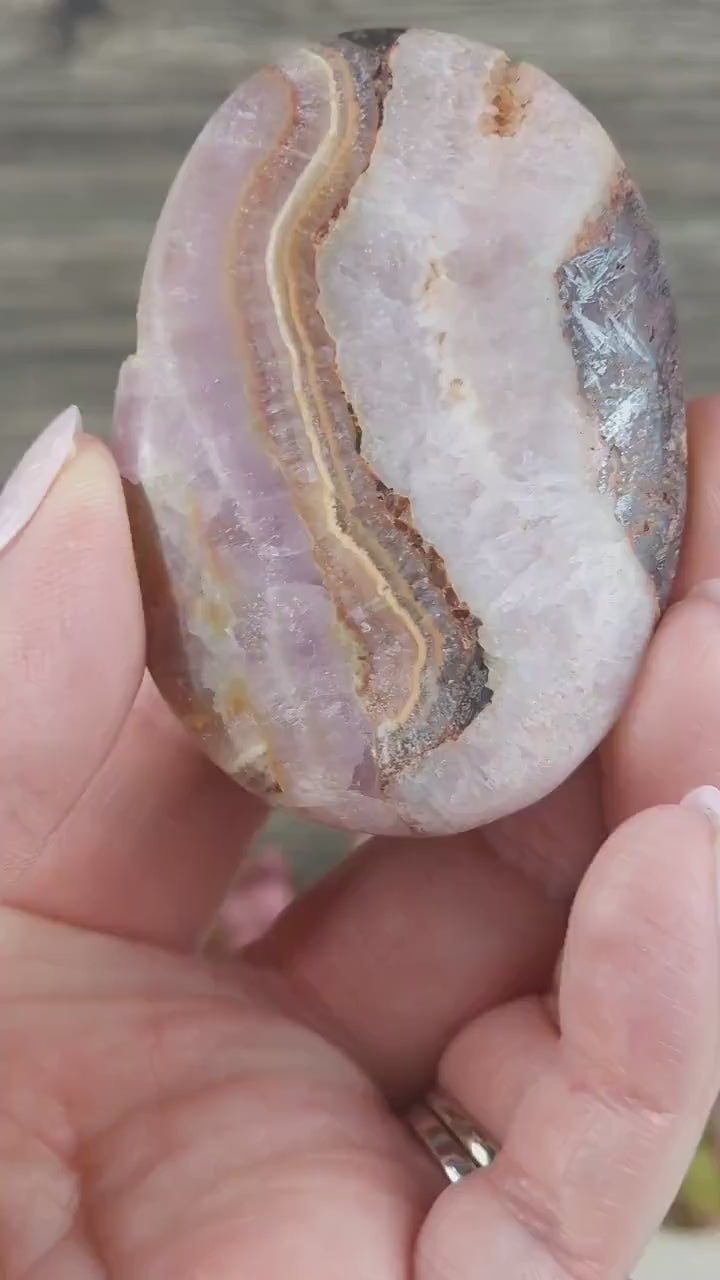 Stunning Rare Pink Aragonite Medium Banded Natural Palm Stone Pink Crystal Pocket Stone Rare Healing Meditation Stone