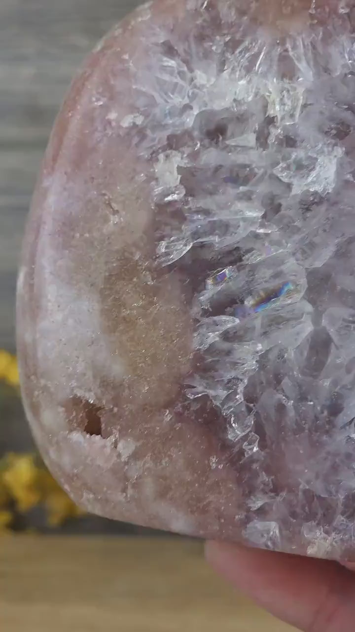 Stunning Ethereal Pink Amethyst Crystal Freeform X Rainbow Druze Brazilian Pink Amethyst