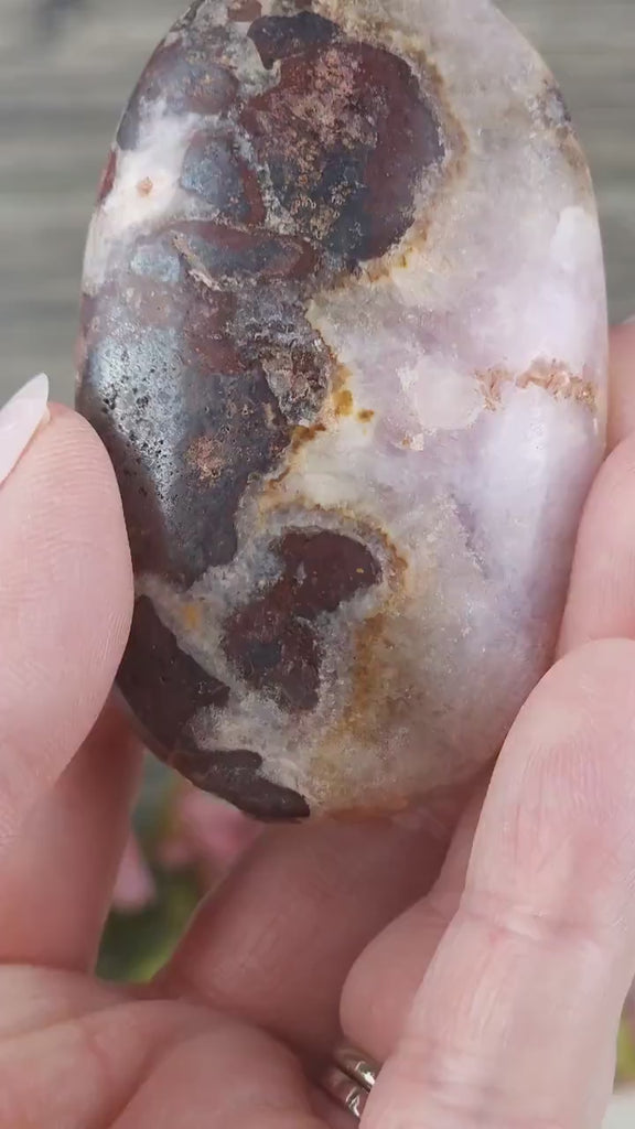 Stunning Rare Pink Aragonite Medium Banded Natural Palm Stone Pink Crystal Pocket Stone Rare Healing Meditation Stone